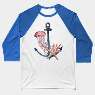 Underwater Anchor with Starfish and Jellyfish Baseball T-Shirt